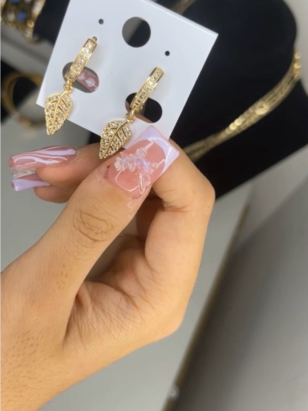 Gold Leaf Drop Earrings - Elegant Women Makeup Accessory
